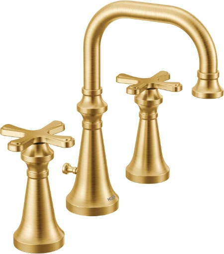 Picture of Moen Colinet Brushed Gold Traditional Two-Handle Widespread High-Arc Bathroom Faucet with Cross Handles, Valve Required, TS44103BG