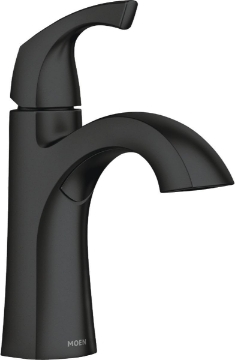 Picture of Moen Lindor 84505BL Matte Black 1-Handle Single Hole Bathroom Sink Faucet with Drain and Deck Plate