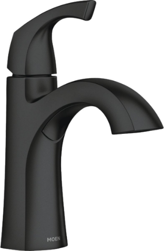 Picture of Moen Lindor 84505BL Matte Black 1-Handle Single Hole Bathroom Sink Faucet with Drain and Deck Plate