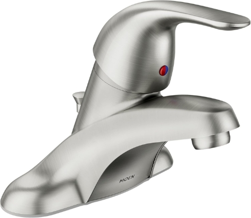 Picture of Moen WSL84502SRN One-Handle Low Arc Bathroom Faucet, Spot Resist Brushed Nickel