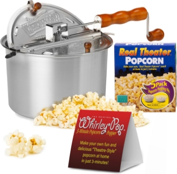Picture of Original Whirley Pop Popcorn Maker - 6 Quart Stovetop Popcorn Popper With Five Popping Kits, Aluminum Popcorn Pot With Metal Gears, Wabash Valley Farms Stove Top Popcorn Maker, Popcorn Pan (Silver)