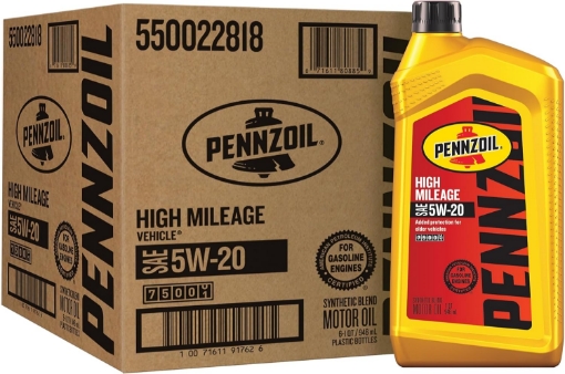Picture of Pennzoil High Mileage 5W-20 Motor Oil, 1 Quart (6 Pack)
