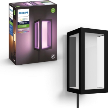 Picture of Philips Hue Impress Outdoor Smart Wall Light, Black - 16W, White and Color Ambiance LED Light - 1 Pack - Requires Hue Bridge and Outdoor Power Supply - Control with Hue App and Voice - Weatherproof