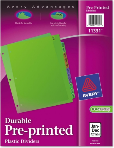 Picture of Preprinted Plastic Tab Dividers, 12-Tab, Letter
