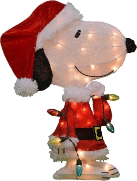 Picture of ProductWorks Peanuts Pre Lit 24 Inch Snoopy Santa Claus 2D Outdoor Indoor Christmas Lawn Yard Ornament Home Decoration with 35 Clear Lights and Stand
