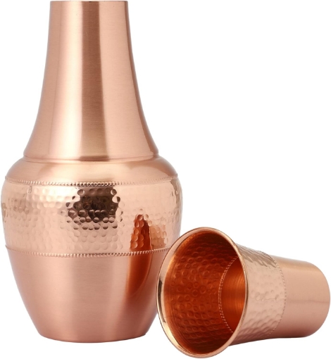 Picture of Pure Copper Bedside Water Carafe with Tumbler, For Ayurveda Health Benefits - Capacity - 1.4 Lt. (47.3 US Fluid Ounce)