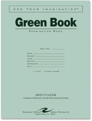Picture of Roaring Spring Paper Prod. Exam Book, Wide Ruled, 8/Shts, 11"X8-1/2", 50/Pk, Green