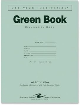 Picture of Roaring Spring Paper Prod. Exam Book, Wide Ruled, 8/Shts, 11"X8-1/2", 50/Pk, Green