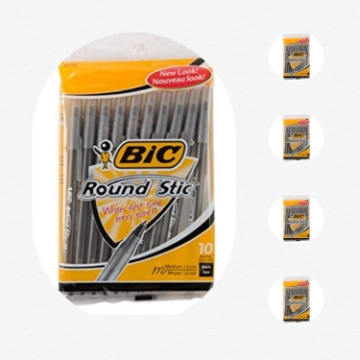 Picture of Round Stic Ballpoint Pen,Med. Point,10/PK,Black Ink [Set of 3]