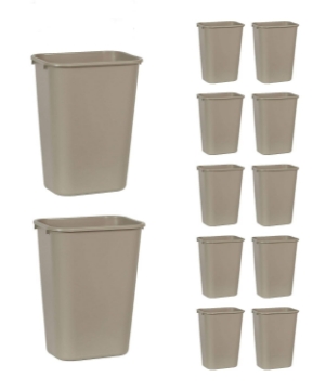 Picture of Rubbermaid Commercial Products Deskside Wastebasket/Trash Can, 10.25-Gallon/41-Quart, Beige, Plastic, Garbage Can for Home/Office, Fits Under Desk/Sink/Cabinet, Pack of 12