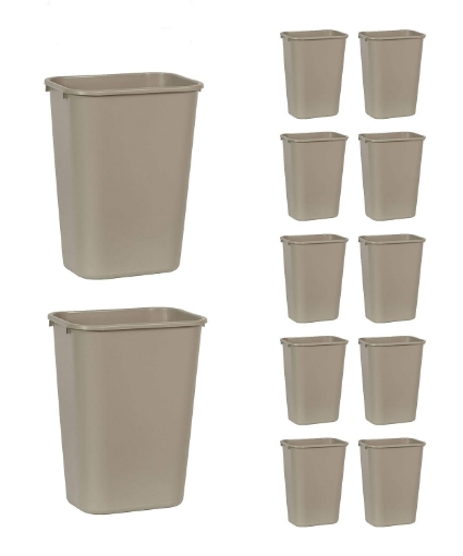 Picture of Rubbermaid Commercial Products Deskside Wastebasket/Trash Can, 10.25-Gallon/41-Quart, Beige, Plastic, Garbage Can for Home/Office, Fits Under Desk/Sink/Cabinet, Pack of 12