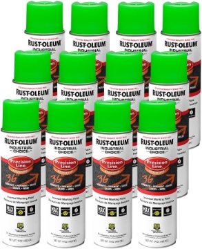 Picture of Rust-Oleum 203023-12PK Industrial Choice Inverted Solvent-Based Marking Spray Paint, 17 Oz, Fluorescent Green, 12 Pack