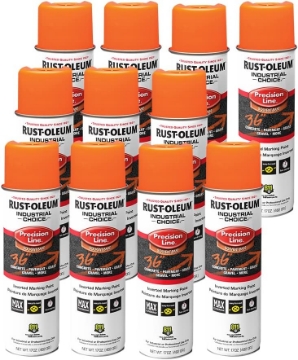 Picture of Rust-Oleum 203027-12PK Industrial Choice Inverted Solvent-Based Marking Spray Paint, 17 Oz, Fluorescent Orange, 12 Pack