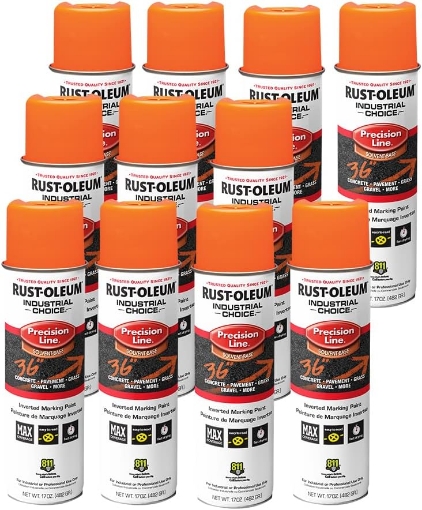 Picture of Rust-Oleum 203027-12PK Industrial Choice Inverted Solvent-Based Marking Spray Paint, 17 Oz, Fluorescent Orange, 12 Pack