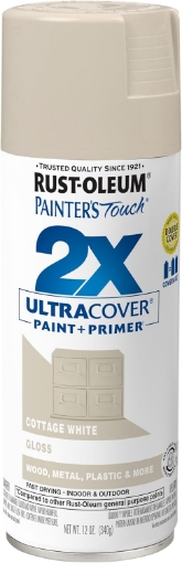 Picture of Rust-Oleum 334040 Painter's Touch 2X Ultra Cover Spray Paint, 12 oz, Gloss Cottage White