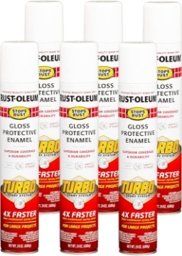 Picture of Rust-Oleum 334133-6PK Stops Rust Turbo Spray System Spray Paint, 24 oz, Gloss White, 6 Pack