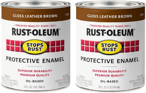 Picture of Rust-Oleum 7775502-2PK Stops Rust Brush On Paint, Quart, Gloss Leather Brown, 2 Pack