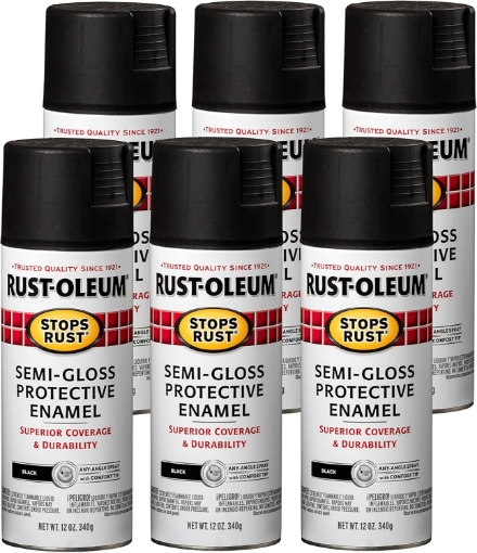 Picture of Rust-Oleum 7798830-6PK Stops Rust Spray Paint, Semi-Gloss Black, 12 Ounce (Pack of 6)