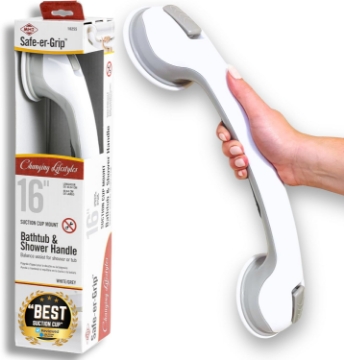 Picture of Safe-er-Grip Changing Lifestyles Suction Cup Grab Bars For Bathtubs & Showers; Safety Bathroom Assist Handle, White & Grey, 16 Inches