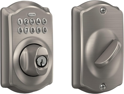 Picture of Schlage BE365 V CAM 619 Camelot Keypad Deadbolt, Electronic Keyless Entry Lock, Satin Nickel