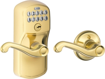 Picture of SCHLAGE FE575 PLY 505 FLA Plymouth Keypad Entry with Auto-Lock and Flair Levers, Bright Brass