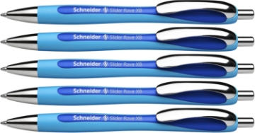 Picture of Schneider Slider Rave XB (Extra Broad) Ballpoint Pens, Refillable + Retractable, 1.4 mm, Light Blue Barrel, Blue Ink, Box of 5 Pens (132503)