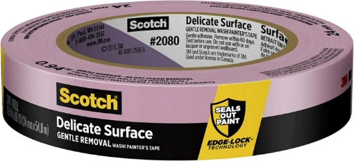 Picture of Scotch Delicate Surfaces Painters Tape, 0.94 in x 60 yd, Damage-Free Painting Prep, Protect Delicate Surfaces, UV & Sunlight Resistant, Solvent-Free Adhesive, Indoor Masking Tape, 1 Roll (2080EL-24E)