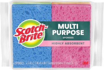 Picture of Scotch-Brite Multi-Purpose Sponges, Highly Absorbent Dish Sponge for Cleaning of Non-Stick Cookware, Showers, and Coolers, 40 Kitchen Sponges