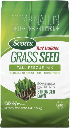 Picture of Scotts Turf Builder Grass Seed Tall Fescue Mix with Fertilizer and Soil Improver, Resists Harsh Conditions, 5.6 lbs.