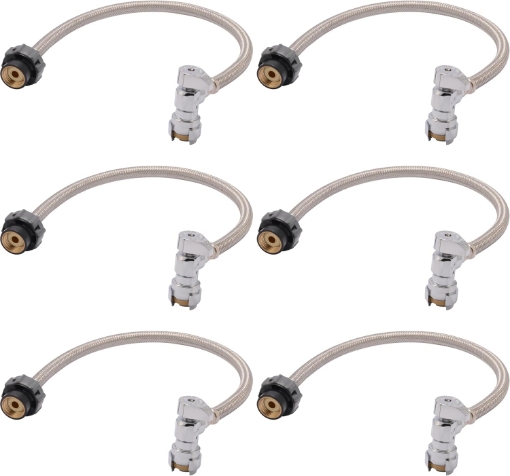 Picture of SharkBite 1/2 Inch Angle Stop x 1/2 Inch NPSM Click Seal Faucet Connector x 20 Inch, Pack of 6, Push to Connect Brass Plumbing Fitting, PEX Pipe, Copper, CPVC, PE-RT, HDPE, 24657ZC