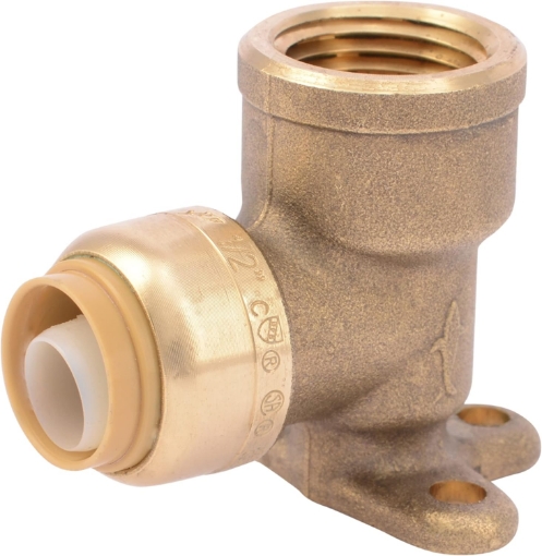 Picture of SharkBite 1/2 Inch x 1/2 Inch Drop Ear Elbow, FNPT, Push to Connect Brass Plumbing Fitting, PEX Pipe, Copper, CPVC, PE-RT, HDPE, U334LFA