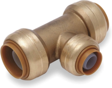 Picture of SharkBite 3/4 Inch x 3/4 Inch x 1/2 Inch Reducing Tee, Pack of 6, Push To Connect Brass Plumbing Fitting, PEX Pipe, Copper, CPVC, PE-RT, HDPE, U412LF