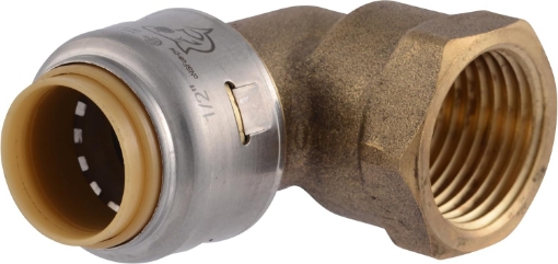 Picture of SharkBite Max 1/2 Inch x 1/2 Inch 90 Degree Female Adapter Elbow, Push to Connect Brass Plumbing Fitting, PEX Pipe, Copper, CPVC, PE-RT, HDPE, UR308A