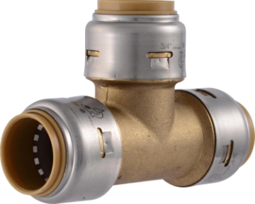 Picture of SharkBite Max 3/4 Inch Tee, Push to Connect Brass Plumbing Fitting, PEX Pipe, Copper, CPVC, PE-RT, HDPE, UR370A