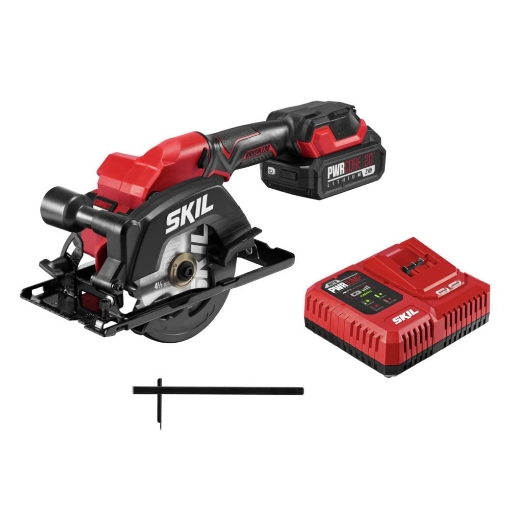 Picture of Skil PWRCORE 20 Brushless 20V 4-1/2 in. Compact Lightweight One-Hand Circular Saw Kit with Up to 6,000 RPM Includes 2.0Ah PWR CORE 20 Lithium Battery and Charger - CR5435B-10, Red