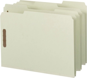 Picture of Smead 100% Recycled Pressboard Fastener File Folder, 2 Fasteners, 1/3-Cut Tab, 1" Expansion, Letter Size, Gray/Green, 25 per Box (15003)
