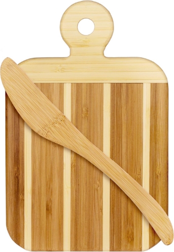 Picture of Striped Paddle Serving and Cutting Board and Spreader Knife Gift Set