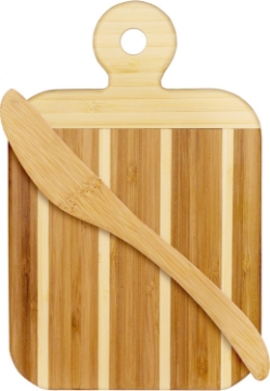 Picture of Striped Paddle Serving and Cutting Board and Spreader Knife Gift Set