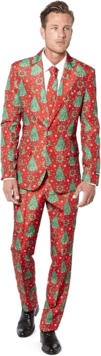 Picture of Suitmeister Christmas Suits for Men in Different Prints ,Ugly Xmas Sweater Costumes Include Jacket Pants & Tie,Large,Christmas Trees