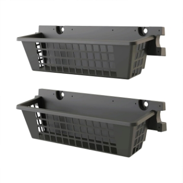 Picture of Suncast 2-Pack Accessory Baskets, Resin Organizers for Shed, Black, 25" x 7.25" x 7" - Outdoor Storage Organization, 30 lb Weight Capacity Per Shelf Basket, EZ Bolt Wall-Mount Assembly