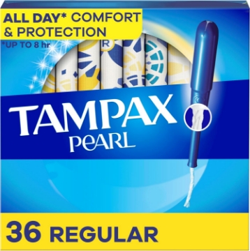 Picture of Tampax Pearl Tampons for Women, with LeakGuard Braid, Regular Absorbency, Unscented, 36 Count