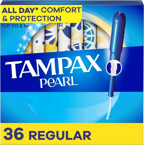 Picture of Tampax Pearl Tampons for Women, with LeakGuard Braid, Regular Absorbency, Unscented, 36 Count