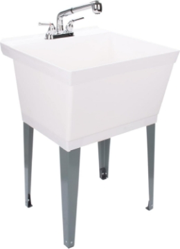 Picture of Tehila Standard Freestanding White Utility Sink with Chrome Finish Pull-Out Faucet