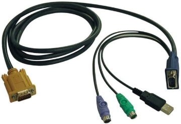 Picture of Tripp Lite 6ft USB / PS2 Cable Kit for KVM Switches B020-U08 / U16 & B022-U16 6' - Keyboard / video / mouse (KVM) cable - USB, PS/2, HD-15 (M) - 6 ft - molded - black