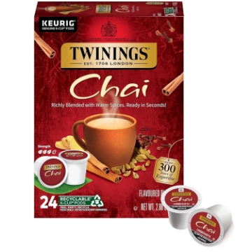 Picture of Twinings Chai Black Tea K-Cup Pods for Keurig, 24 Count (Pack of 1), Naturally Sweet and Savoury Spice Flavours, Caffeinated, Enjoy Hot or Iced