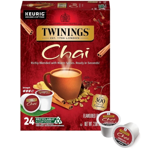 Picture of Twinings Chai Black Tea K-Cup Pods for Keurig, 24 Count (Pack of 1), Naturally Sweet and Savoury Spice Flavours, Caffeinated, Enjoy Hot or Iced