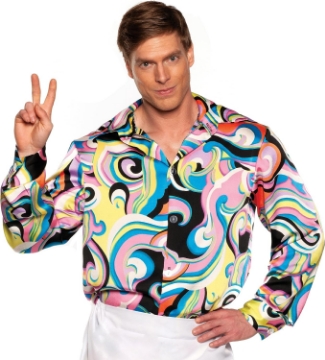 Picture of UNDERWRAPS 70s Disco Shirt Men - Multicolor Swirl 70s Outfits for Men, Retro Costume Shirts for Theme Parties, Halloween Costumes (Multi Disco, One Size 42-44)