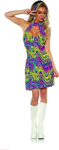 Picture of Underwraps Women's 1960's Black Light Reactive Hippie Dress-Glow, Multi, Large