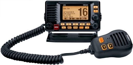 Picture of Uniden UM725GBK Marine VHF Radio, All USA, Canada, and Intl. Marine Channels, 1Watt/25Watt Transmit Power, Largest LCD Screen in Class, NOAA Weather Channels w/Alerts, Speaker Mic, GPS Built-in.