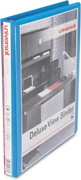 Picture of Universal 20703 Deluxe Round Ring View Binder, 1/2-Inch Cap, 8.5 x 11, Light Blue